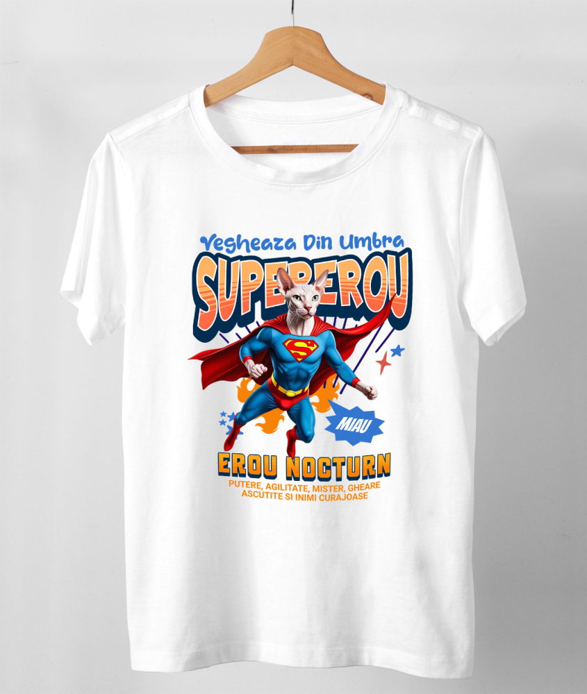 Tricou Femei, Barbati, Copii, Fata, Baiat, Unisex Personalizat Pisică Sphynx Supererou – Design Personalizat pentru Iubitorii de Animale și Familie [3]