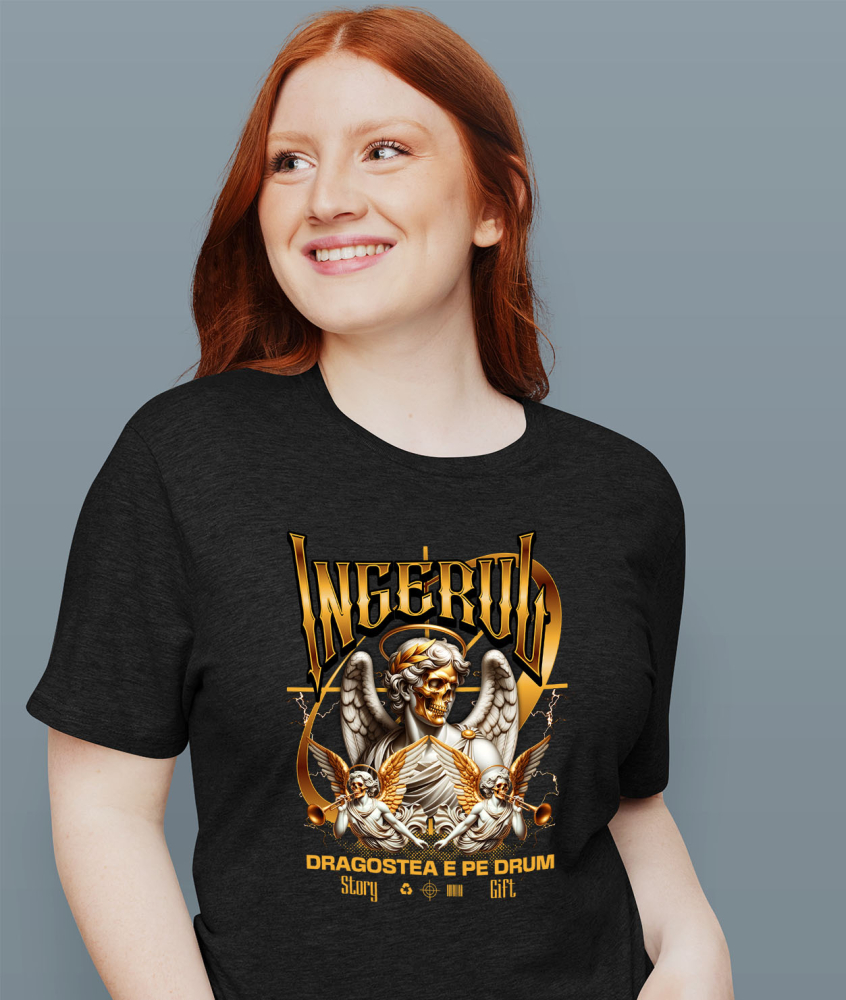 Tricou Femei, Barbati, Copii, Fata, Baiat, Unisex Personalizat Statuie Înger Cu Aripi și Trompete - Cadou Personalizat Dragoste | Valentine's Day [2]