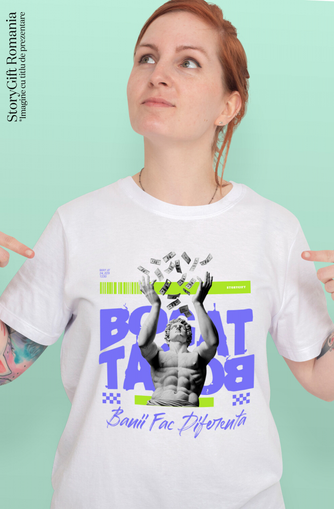 Tricou Femei, Barbati, Copii, Fata, Baiat, Unisex Personalizat Statuie Aruncând Bancnote Bani – Mesajul „Banii Fac Diferența” pentru Familie și Prieteni [2]