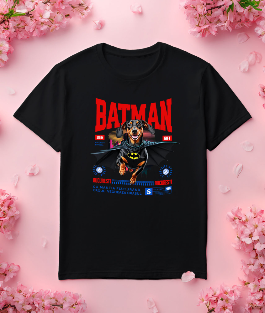 Tricou Femei, Barbati, Copii, Fata, Baiat, Unisex Personalizat Teckel În Costum de Batman – Câine Supererou pentru Copii și Iubitorii de Animale [3]