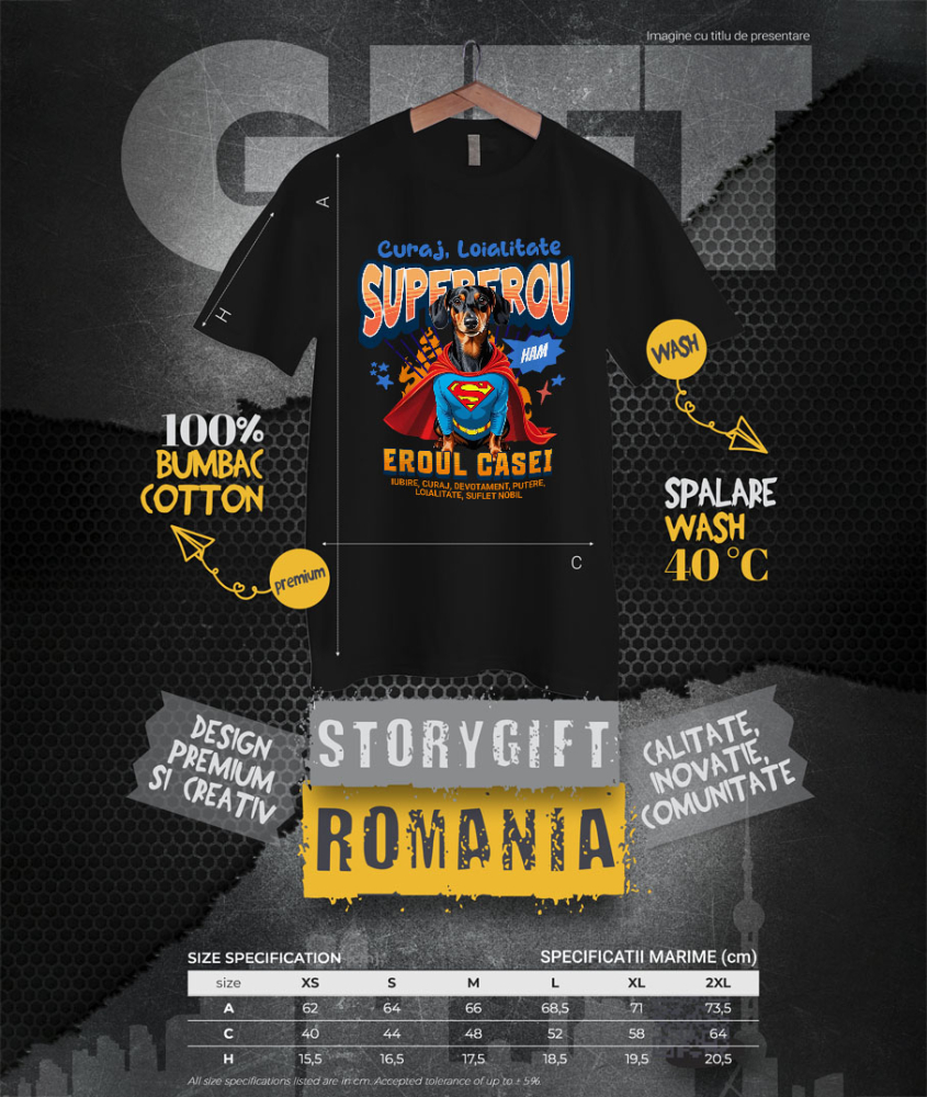 Tricou Femei, Barbati, Copii, Fata, Baiat, Unisex Personalizat Teckel în Costum de Superman – Cadouri Personalizate pentru Familie și Copii [4]