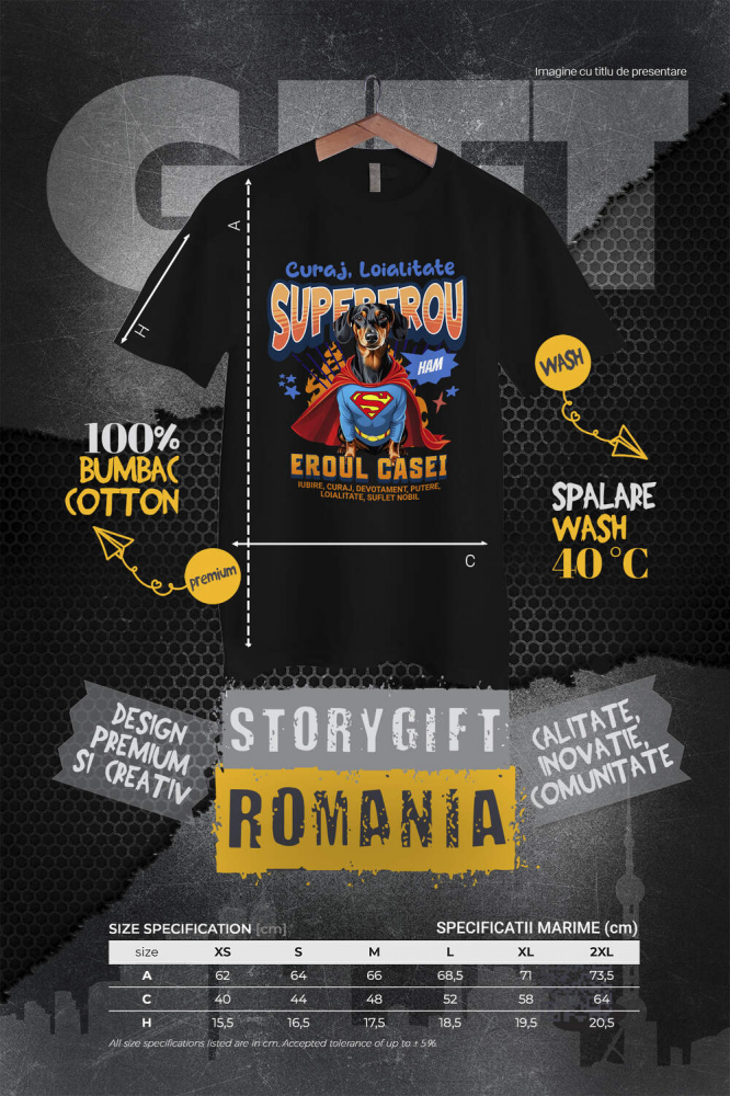 Tricou Femei, Barbati, Copii, Fata, Baiat, Unisex Personalizat Teckel în Costum de Superman – Cadouri Personalizate pentru Familie și Copii [4]