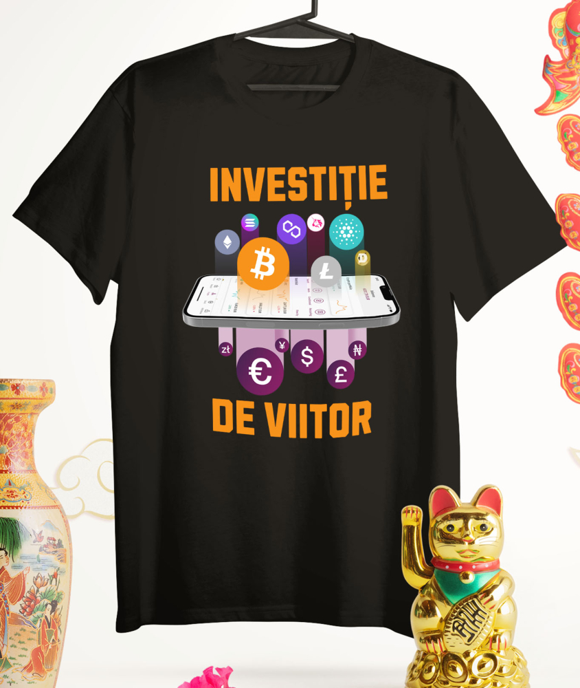 Tricou Femei, Barbati, Copii, Fata, Baiat, Unisex Personalizat Telefon cu Criptomonede Bitcoin – „Investiție de Viitor” – Cadou Personalizat pentru Familie, Tati, Copii, Prieteni [3]