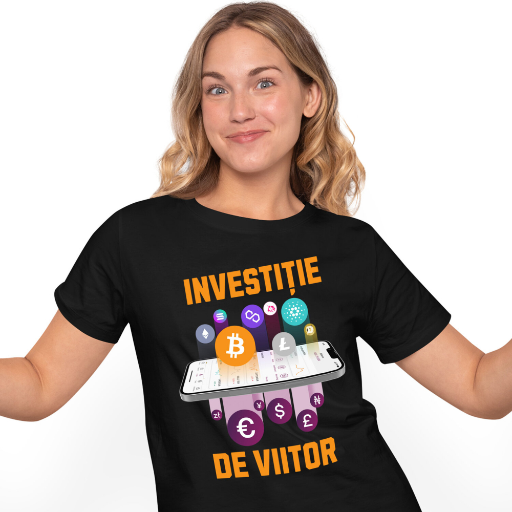 Tricou Femei, Barbati, Copii, Fata, Baiat, Unisex Personalizat Telefon cu Criptomonede Bitcoin – „Investiție de Viitor” – Cadou Personalizat pentru Familie, Tati, Copii, Prieteni [1]