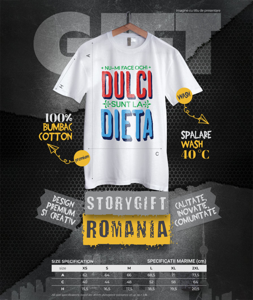 Tricou Femei, Barbati, Copii, Fata, Baiat, Unisex Personalizat „Nu-mi face ochi dulci, sunt la dietă!” - Mesaj Haios pentru Iubitorii de Dulciuri la Dietă [4]