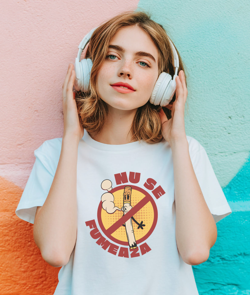 Tricou Femei, Barbati, Copii, Fata, Baiat, Unisex Personalizat Semn Interzis și Țigară Fumând - Mesaj Anti-Fumat pentru un Stil de Viață Sănătos [2]