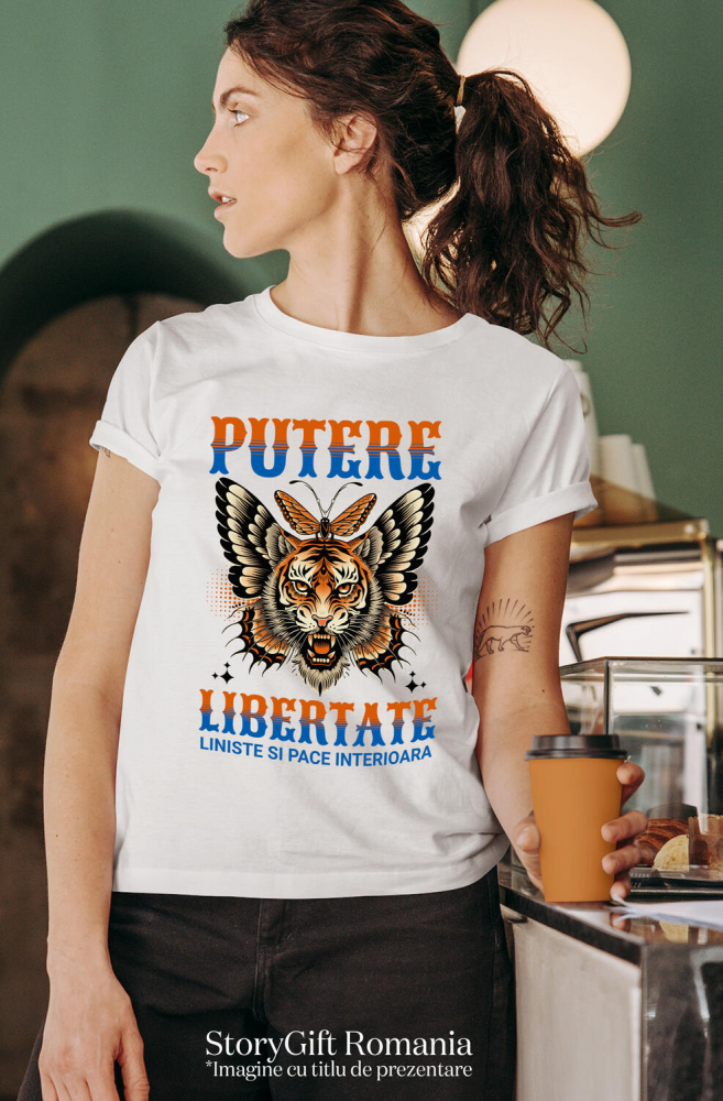 Tricou Femei, Barbati, Copii, Fata, Baiat, Unisex Personalizat Tigru Furios cu Colți și Aripi de Fluture - Putere și Libertate Motivatională pentru Cadouri Personalizate [2]