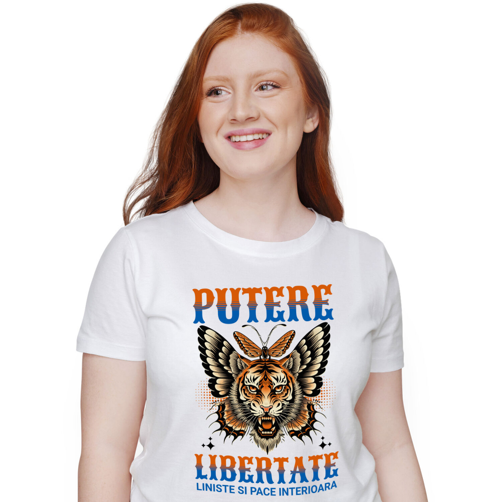 Tricou Femei, Barbati, Copii, Fata, Baiat, Unisex Personalizat Tigru Furios cu Colți și Aripi de Fluture - Putere și Libertate Motivatională pentru Cadouri Personalizate [1]