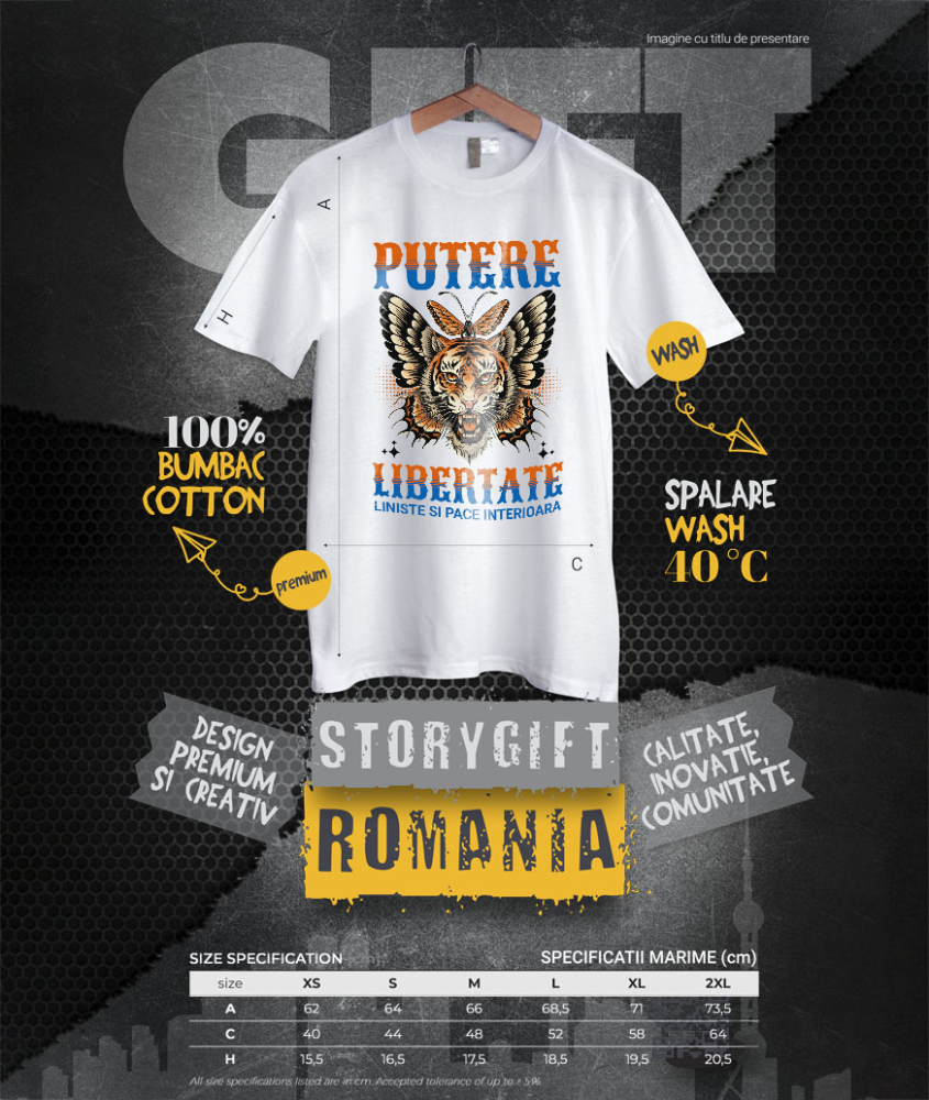 Tricou Femei, Barbati, Copii, Fata, Baiat, Unisex Personalizat Tigru Furios cu Colți și Aripi de Fluture - Putere și Libertate Motivatională pentru Cadouri Personalizate [4]