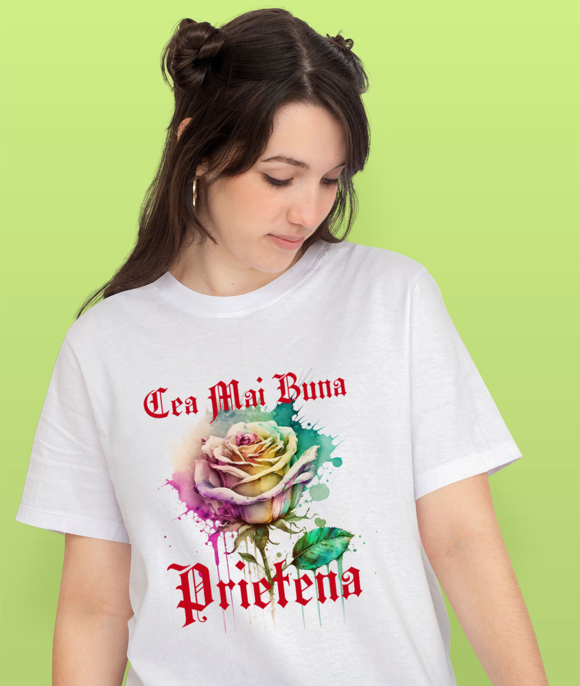 Tricou Femei, Barbati, Copii, Fata, Baiat, Unisex Personalizat Trandafir Colorat Arta Pictura Curgătoare pentru Cea Mai Bună Prietenă | Cadouri Personalizate pentru Familie și Prieteni [2]