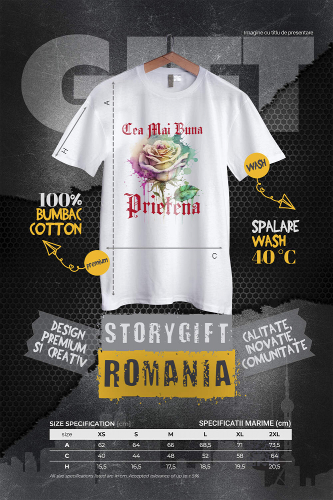 Tricou Femei, Barbati, Copii, Fata, Baiat, Unisex Personalizat Trandafir Colorat Arta Pictura Curgătoare pentru Cea Mai Bună Prietenă | Cadouri Personalizate pentru Familie și Prieteni [4]