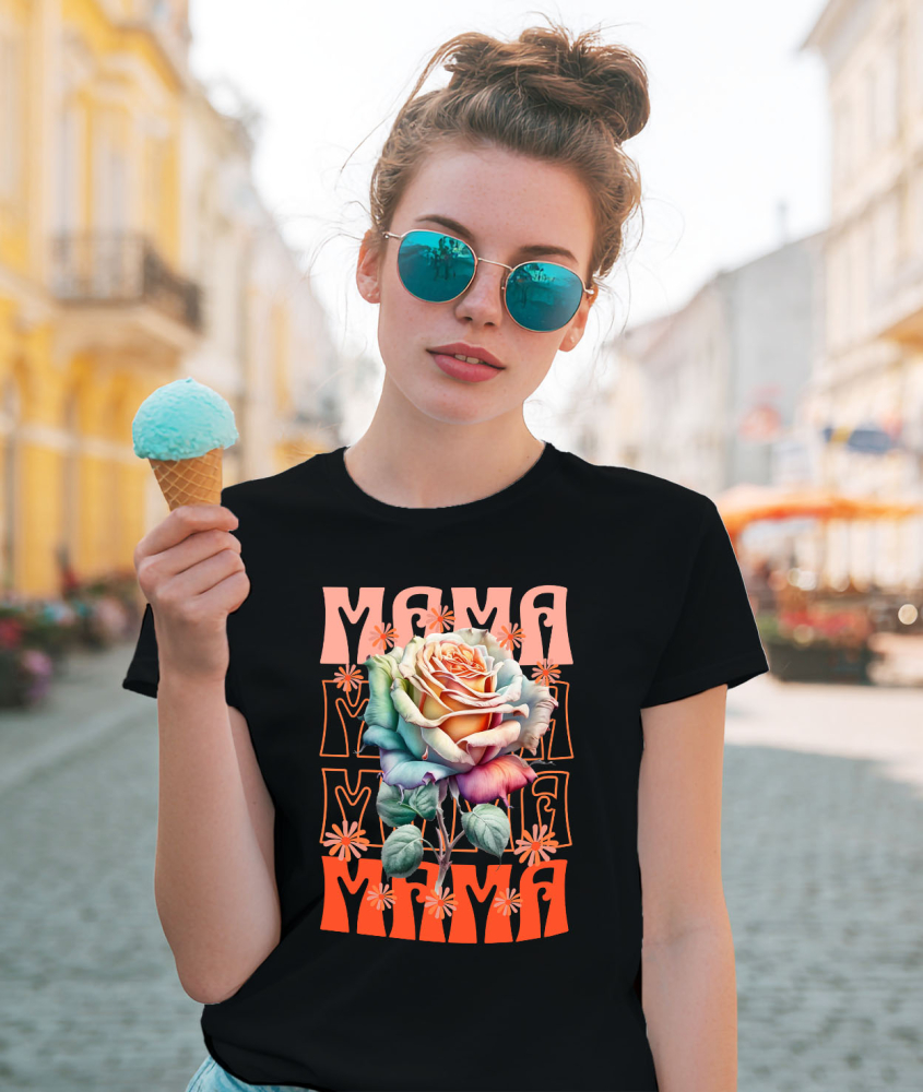 Tricou Femei, Barbati, Copii, Fata, Baiat, Unisex Personalizat Trandafir Multicolor cu Text „Mama, Femeie, Flori, Natura” | Cadouri Personalizate pentru Mama și Femei [2]