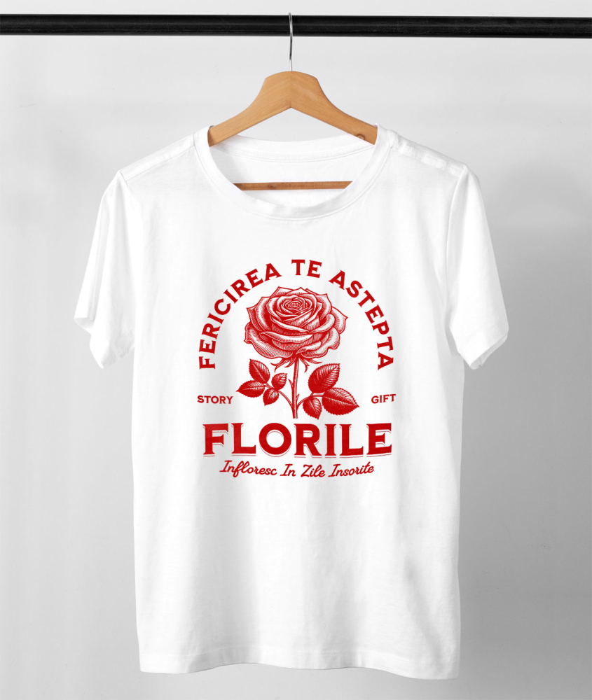 Tricou Femei, Barbati, Copii, Fata, Baiat, Unisex Personalizat Trandafir Roșu și Mesaj de Fericire | Cadou Romantic cu Flori Înflorite [3]