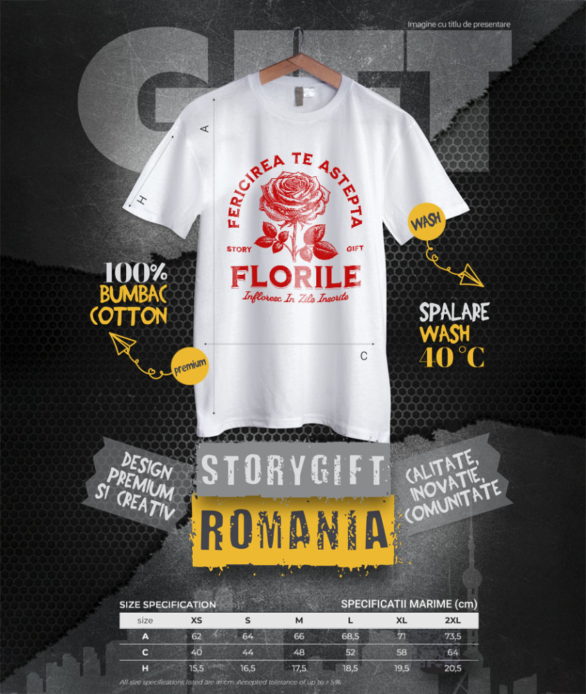 Tricou Femei, Barbati, Copii, Fata, Baiat, Unisex Personalizat Trandafir Roșu și Mesaj de Fericire | Cadou Romantic cu Flori Înflorite [4]
