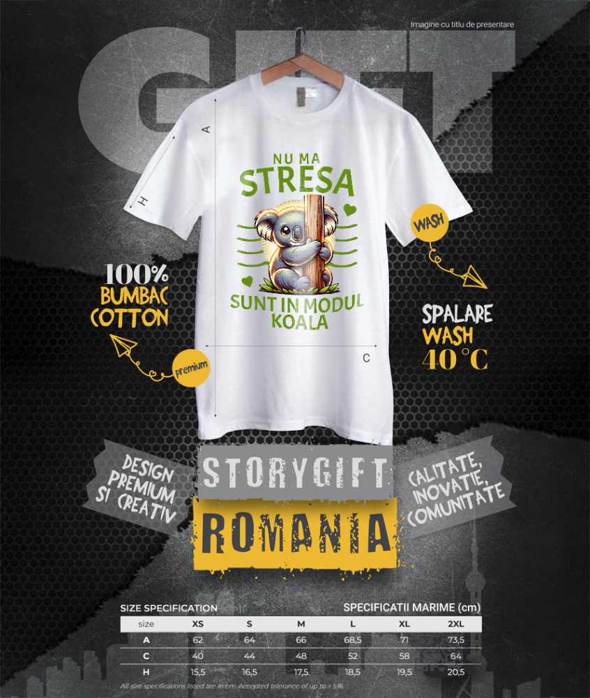 Tricou Femei, Barbati, Copii, Fata, Baiat, Unisex Personalizat Tricou Personalizat Koala Timid – Relaxare și Stil | Cadou Perfect pentru Familie [4]