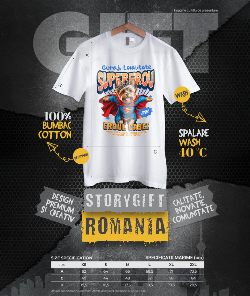 Tricou Femei, Barbati, Copii, Fata, Baiat, Unisex Personalizat Yorkshire Terrier în Costum de Superman – Produse Personalizate pentru Familie și Copii [4]