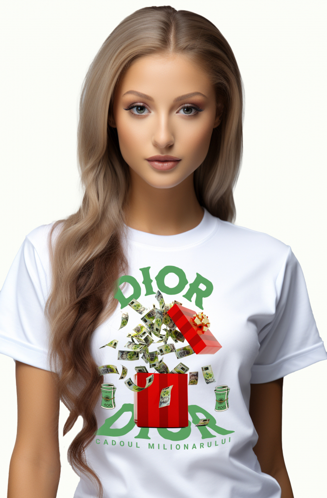 Tricou Femei _Dior_ - Cadoul Milionarului,  cu imprimeu pe Fata, 100% Bumbac, Alb, M [1]