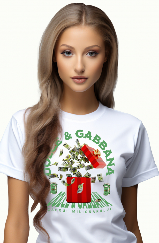 Tricou Femei _Dolce & Gabbana_ - Cadoul Milionarului,  cu imprimeu pe Fata, 100% Bumbac, Alb, XL [1]