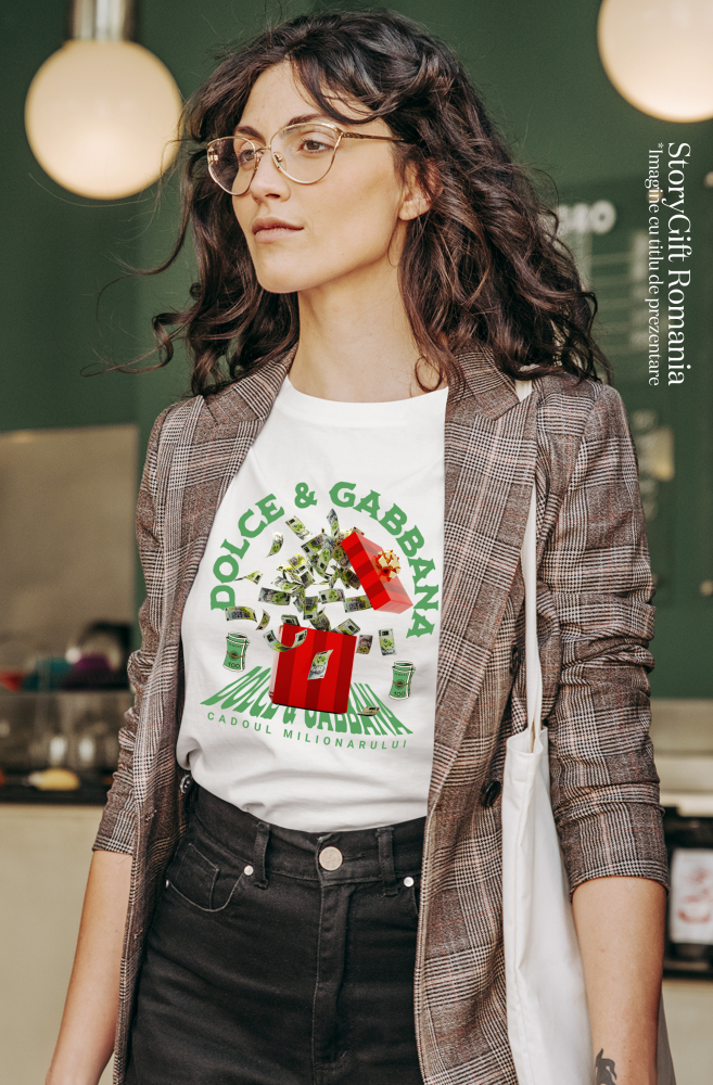 Tricou Femei _Dolce & Gabbana_ - Cadoul Milionarului,  cu imprimeu pe Fata, 100% Bumbac, Alb, XL [2]