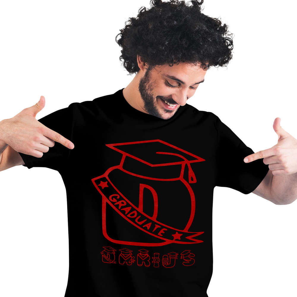 Tricou Personalizat Barbati Pentru Absolvire, Scoala, Palarie toca, Text Nume Personalizat, Copii, Culoare Rosu, Negru, 100% Bumbac, Marime L [1]