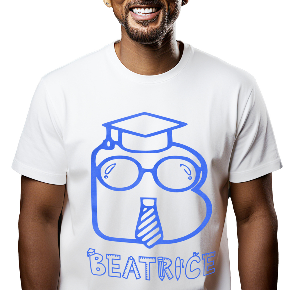 Tricou Personalizat Barbati Pentru Absolvire scoala, Toca Educatie, Text Nume Personalizat, copii, Culoare Albastru, Alb, 100% Bumbac, Marime XS [1]