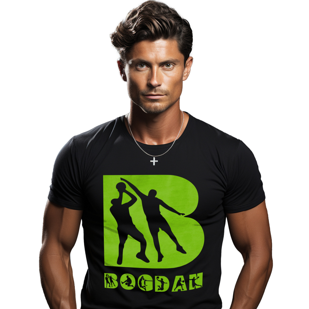 Tricou Personalizat Barbati Pentru Iubitorii De Bascketball, Minge, Siluete Sportivi, Text Nume Personalizat, Copii, Culoare Verde, Negru, 100% Bumbac, Marime XS [1]