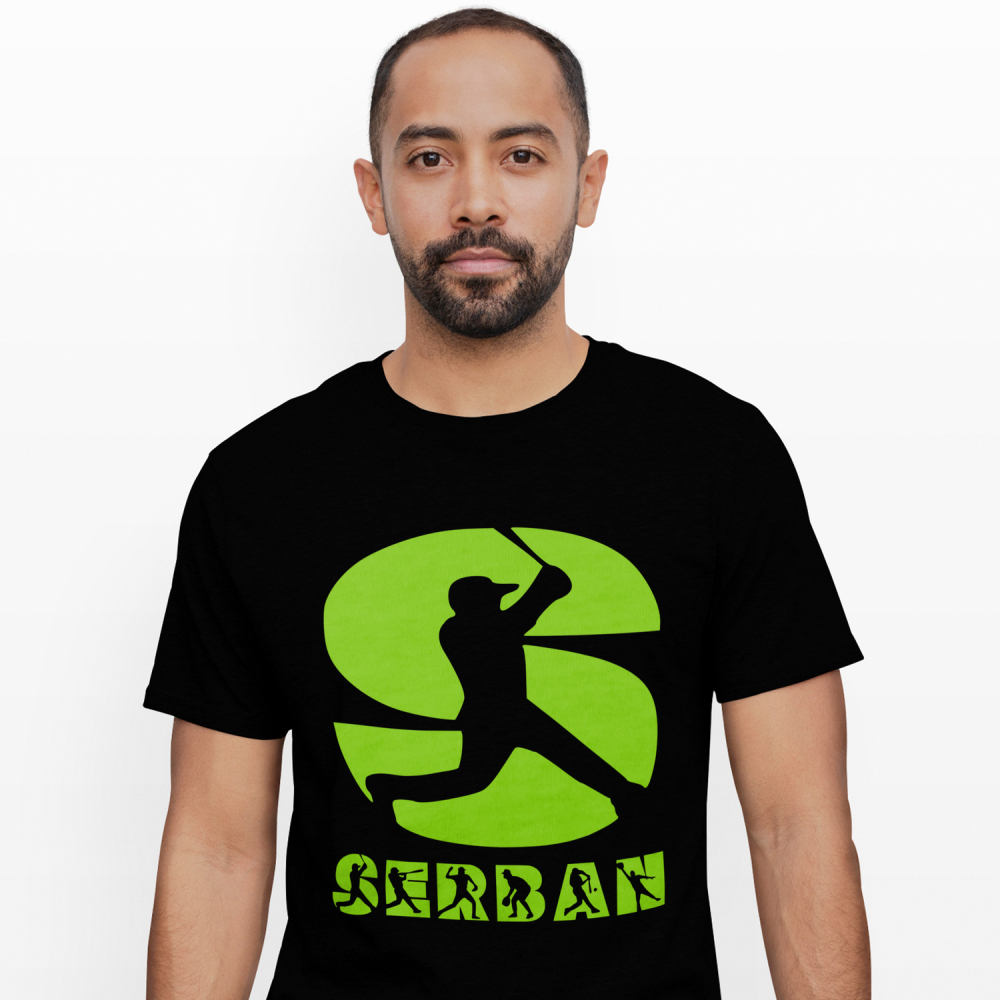 Tricou Personalizat Barbati Pentru Iubitorii De Baseball, Minge, Silueta Sportiv, Text Nume Personalizat, Copii, Culoare Verde, Negru, 100% Bumbac, Marime XS [1]