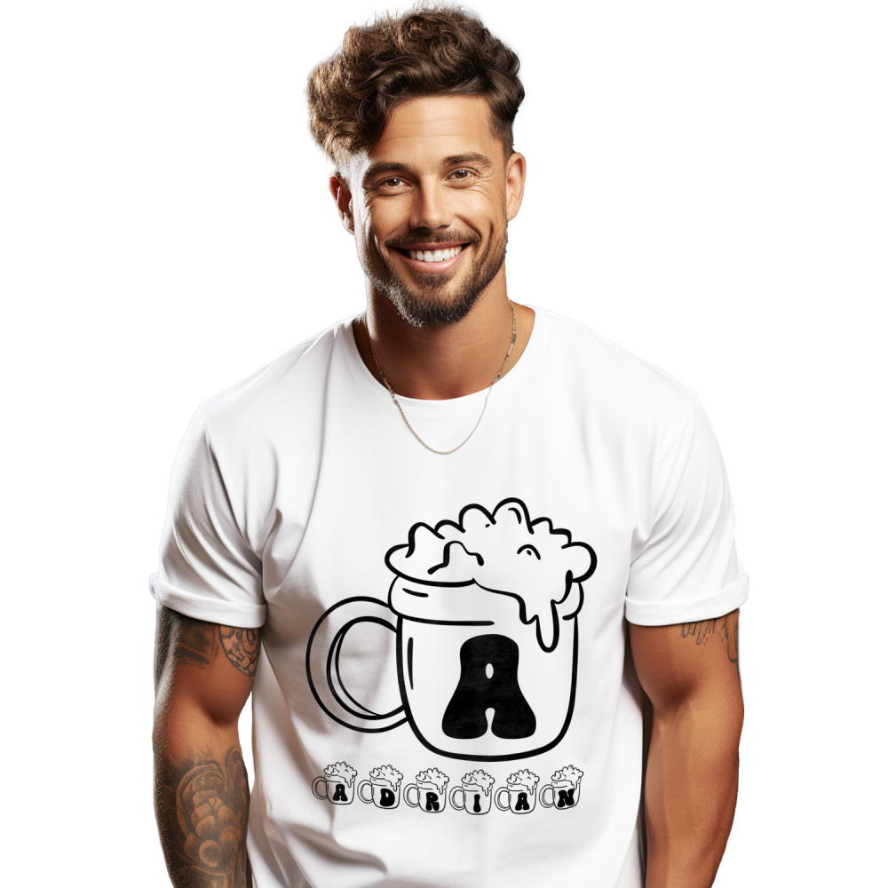 Tricou Personalizat Barbati Pentru Iubitorii De Bere, Halba Plina, Text Nume Personalizat, Culoare Negru, Alb, 100% Bumbac, Marime L [1]
