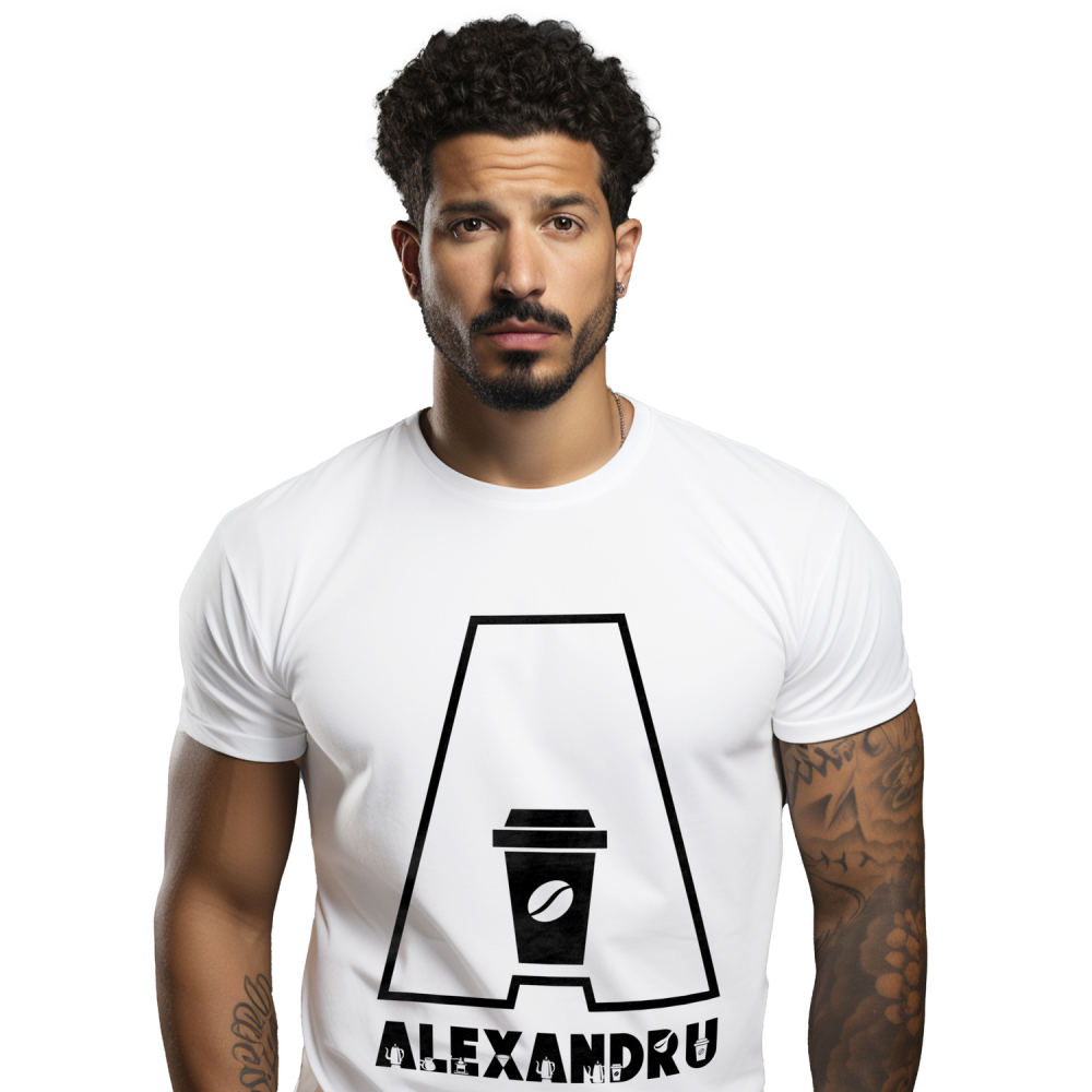 Tricou Personalizat Barbati Pentru Iubitorii De cafea, Energie Boabe, Text Nume Personalizat, Culoare Negru, Alb, 100% Bumbac, Marime L [1]