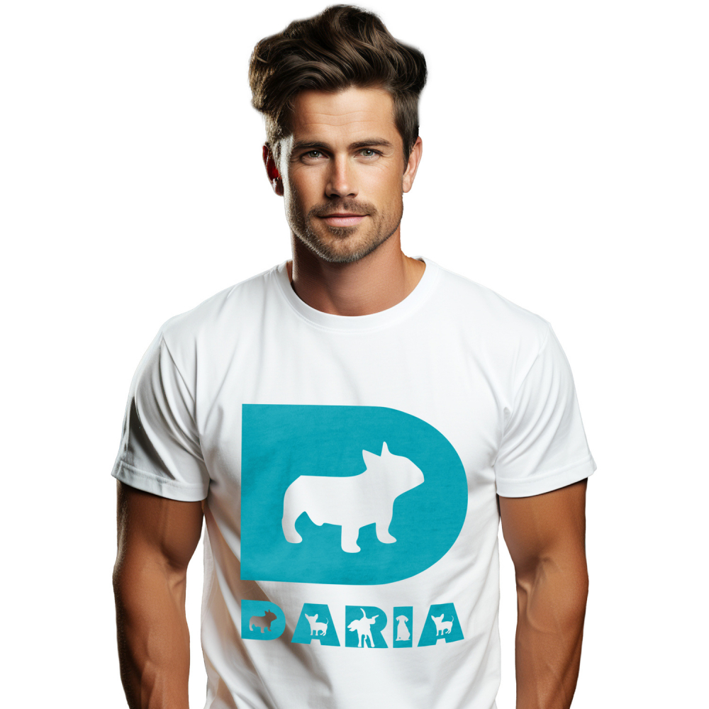 Tricou Personalizat Barbati Pentru Iubitorii De Caine Pug, Animal Blanos, Text Nume Personalizat, Culoare Albastru, Alb, 100% Bumbac, Marime XS [1]