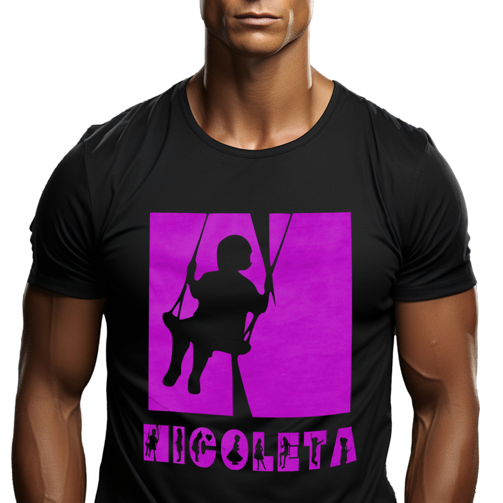 Tricou Personalizat Barbati Pentru Iubitorii De Copii, Siluete Diverse, Text Nume Personalizat, Parinte, Culoare Mov, Negru, 100% Bumbac, Marime L [1]