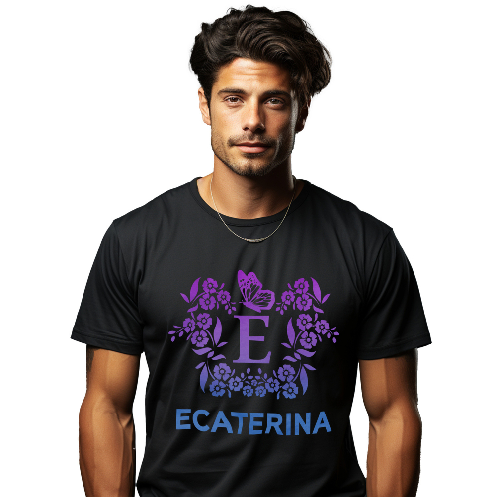 Tricou Personalizat Barbati Pentru Iubitorii De Coroana Flori, Fluture, Natura, Text Nume Personalizat, Dragoste, Culoare Mov, Negru, 100% Bumbac, Marime XS [1]