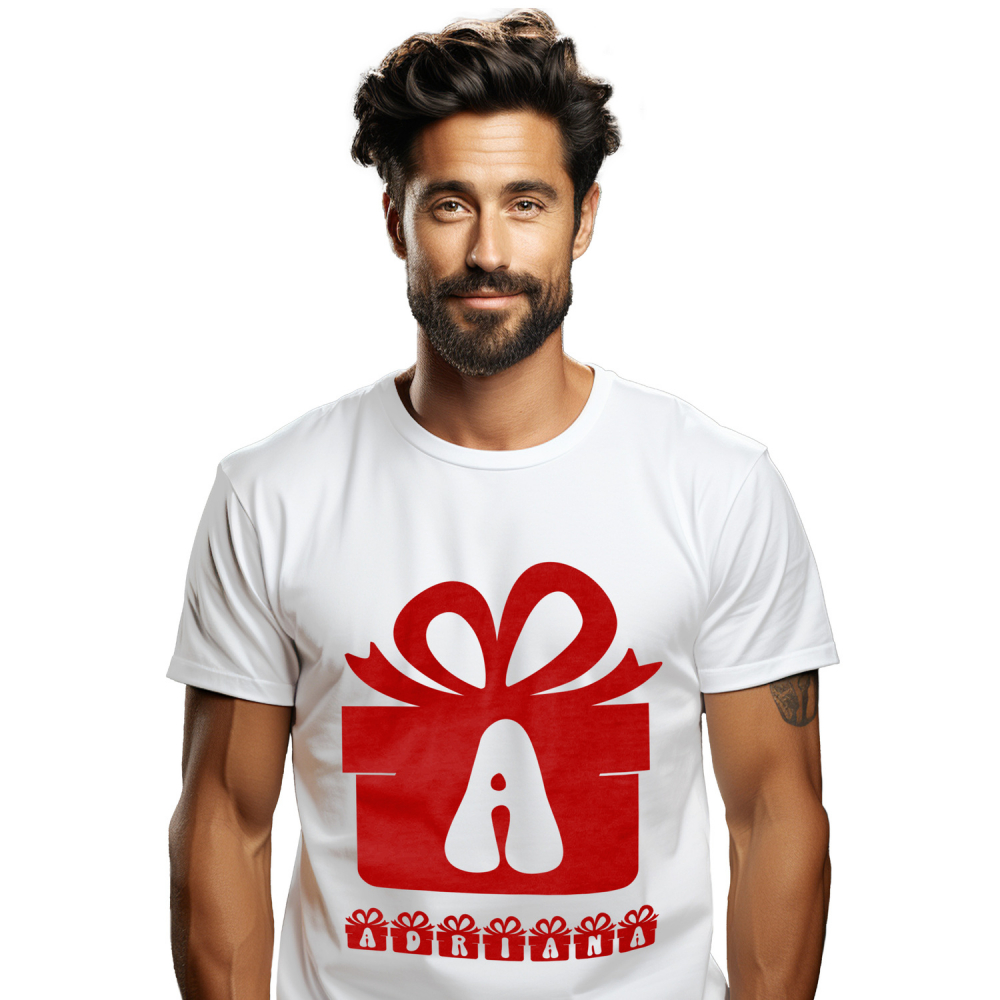 Tricou Personalizat Barbati Pentru Iubitorii De Craciun, Cadou Cu Funda, Text Nume Personalizat, Copii, Culoare Rosu, Alb, 100% Bumbac, Marime XS [1]