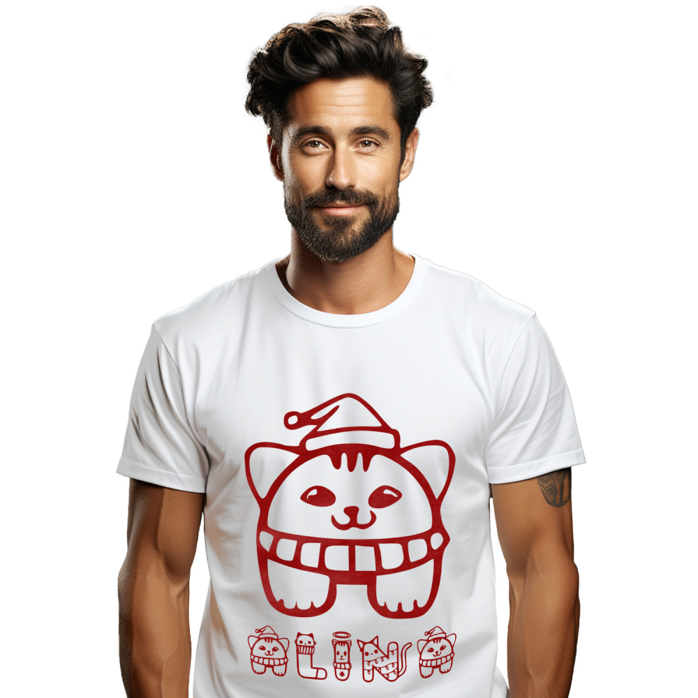 Tricou Personalizat Barbati Pentru Iubitorii De Craciun, Caine Cu Fular Si Caciula, Text Nume Personalizat, Culoare Rosu, Alb, 100% Bumbac, Marime XS [1]