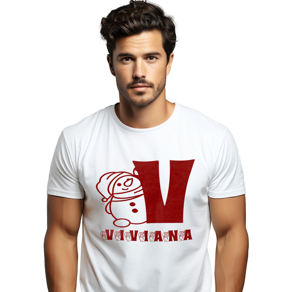 Tricou Personalizat Barbati Pentru Iubitorii De Craciun, Urs Gras Cu Caciula, Text Nume Personalizat, Copii, Culoare Rosu, Alb, 100% Bumbac, Marime XS [1]