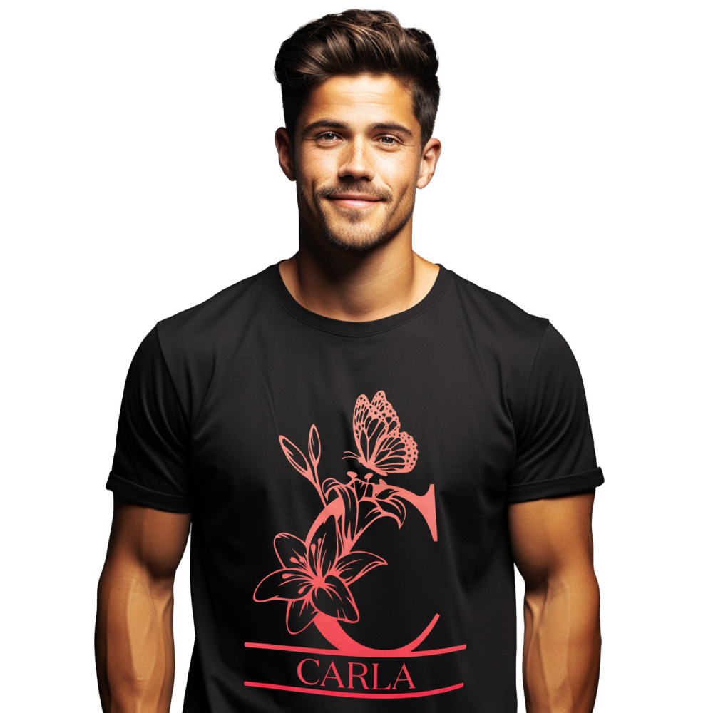 Tricou Personalizat Barbati Pentru Iubitorii De Crini, Flori,Fluture Natura, Text Nume Personalizat, Dragoste, Culoare Rosu, Negru, 100% Bumbac, Marime L [1]