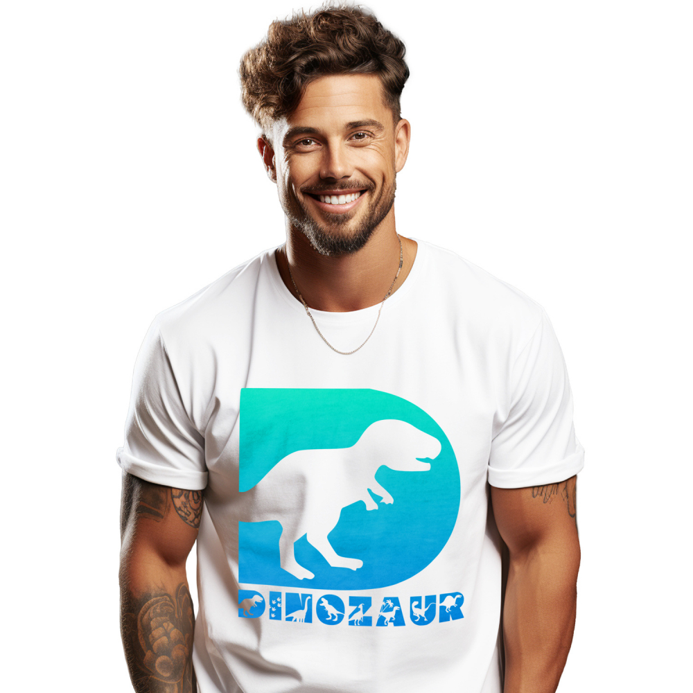 Tricou Personalizat Barbati Pentru Iubitorii De Dinozauri, Animal, Text Personalizat, Culoare Verde Gradient,Copii, Alb, 100% Bumbac, Marime XS [1]