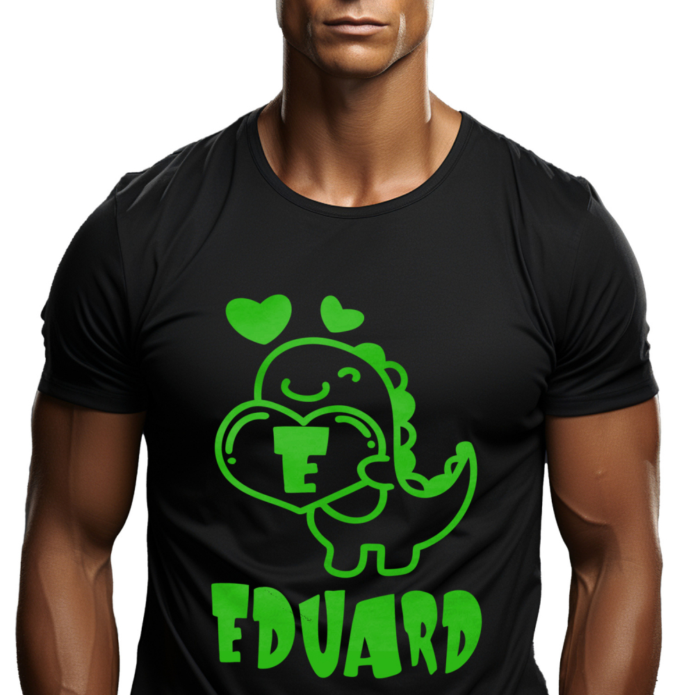 Tricou Personalizat Barbati Pentru Iubitorii De Dinozauri, Pancarda Inima Cifra, Text Personalizat, Culoare Verde, Negru, 100% Bumbac, Marime M [1]