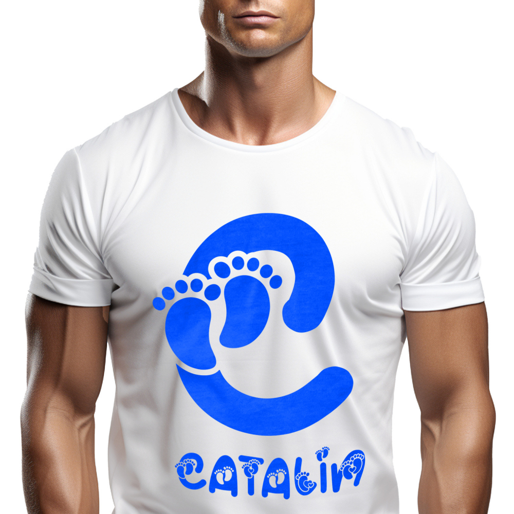 Tricou Personalizat Barbati Pentru Iubitorii De Familie, Nou Nascut, Unicorn, Text Nume Personalizat, copii, Culoare Albastru, Alb, 100% Bumbac, Marime XS [1]