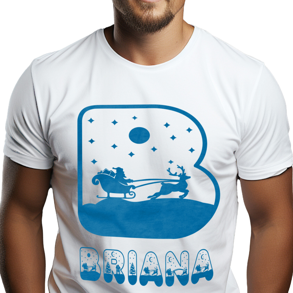 Tricou Personalizat Barbati Pentru Iubitorii De Iarna, Mos Craciun, Text Nume Personalizat, Copii, Culoare Albastru, Alb, 100% Bumbac, Marime XS [1]