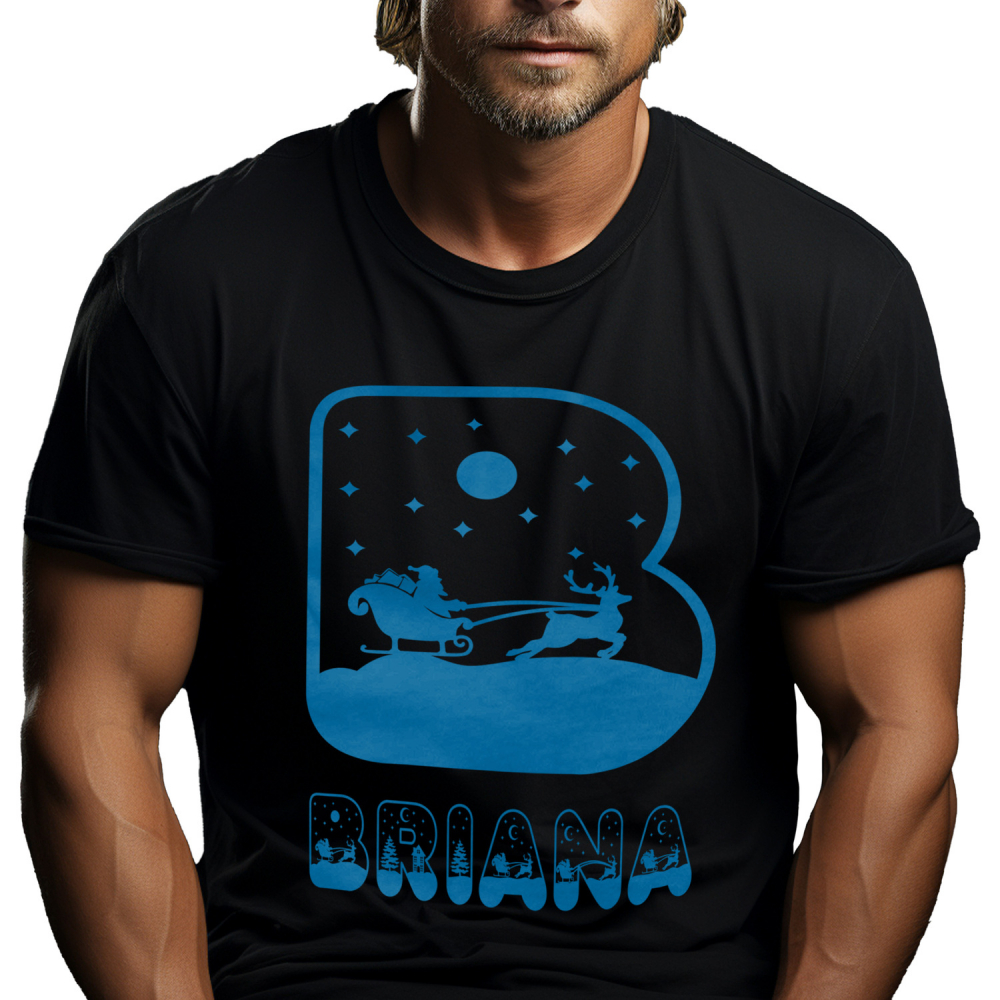 Tricou Personalizat Barbati Pentru Iubitorii De Iarna, Mos Craciun, Text Nume Personalizat, Copii, Culoare Albastru, Negru, 100% Bumbac, Marime XS [1]