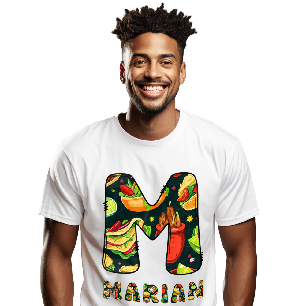 Tricou Personalizat Barbati Pentru Iubitorii De Mancare Mexicana, Tacos, Text Nume Personalizat, Multicolor, Alb, 100% Bumbac, Marime M [1]