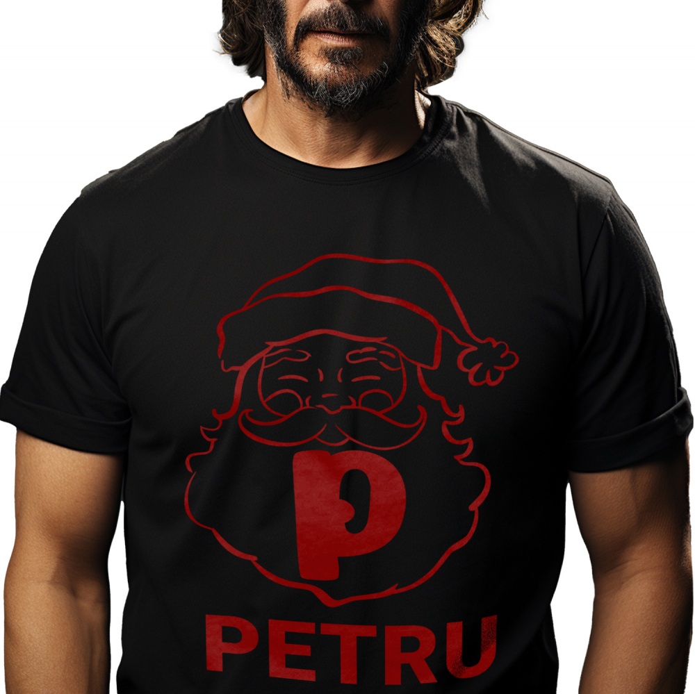 Tricou Personalizat Barbati Pentru Iubitorii De Mos Craciun, Portret, Text Nume Personalizat, Copii, Culoare Rosu, Negru, 100% Bumbac, Marime L [1]