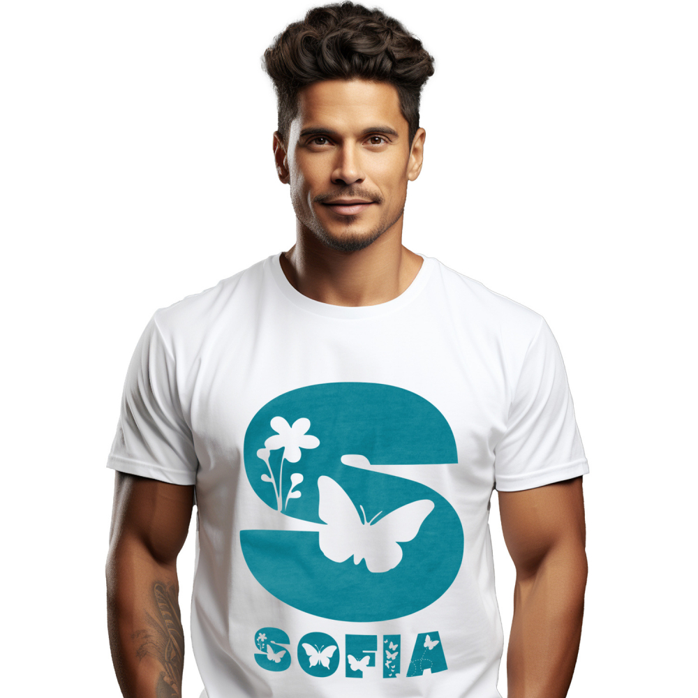 Tricou Personalizat Barbati Pentru Iubitorii De Natura, Flori, fluture, Text Nume Personalizat, copii, Culoare Albastru, Alb, 100% Bumbac, Marime XS [1]