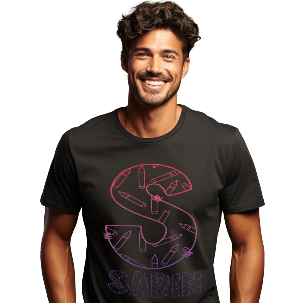 Tricou Personalizat Barbati Pentru Iubitorii De Scoala, Creioane, Text Nume Personalizat, Copii, Culoare Mov Gradient, Negru, 100% Bumbac, Marime XS [1]