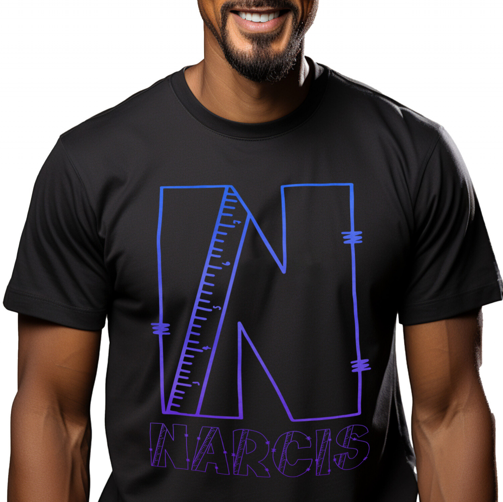 Tricou Personalizat Barbati Pentru Iubitorii De Scoala, Rigla, Text Nume Personalizat, Copii, Culoare Albastru Gradient, Negru, 100% Bumbac, Marime XS [1]