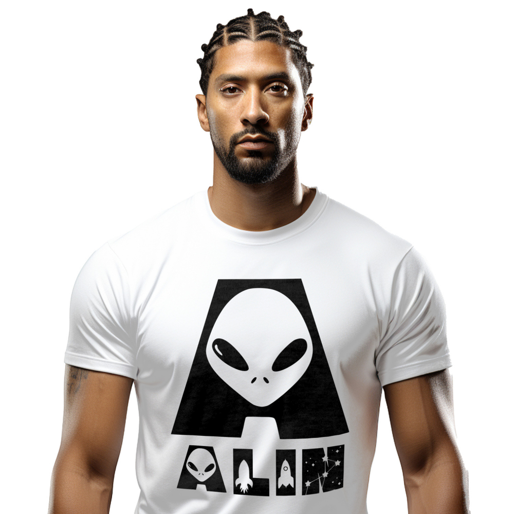 Tricou Personalizat Barbati Pentru Iubitorii De SF, Extraterestru, Text Nume Personalizat, copii, Culoare Negru, Alb, 100% Bumbac, Marime S [1]