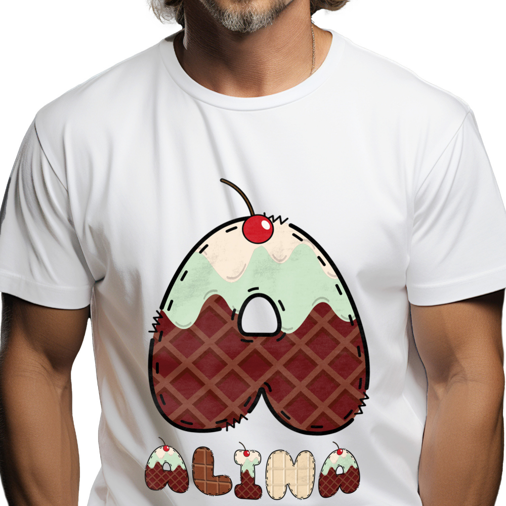 Tricou Personalizat Barbati Pentru Iubitorii De Tableta De Ciocolata, Cireasa, Text Nume Personalizat, Culoare Multicolor, Alb, 100% Bumbac, Marime XS [1]