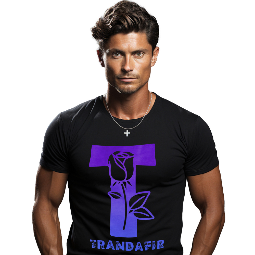 Tricou Personalizat Barbati Pentru Iubitorii De Trandafir, Flori, Natura, Text Nume Personalizat, Dragoste, Culoare Albastru, Negru, 100% Bumbac, Marime L [1]