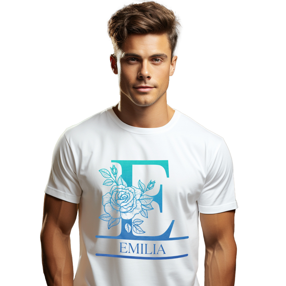 Tricou Personalizat Barbati Pentru Iubitorii De Trandafiri, Fluture Natura, Text Nume Personalizat, Dragoste, Culoare Albastru, Alb, 100% Bumbac, Marime XS [1]